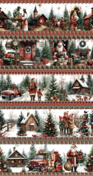 Tricoline estampa digital barrado tradições de natal - CORTES 0,55m x 1,50m