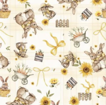 Tricoline estampa digital coelhos e laços 