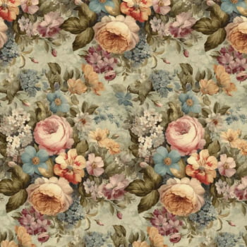 Tricoline estampa digital vintage floral médio verde